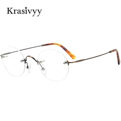 Krasivyy Pure Titanium Rimless Glasses Frame Men Luxury Brand Designer Optical Prescription Eyeglasses Women Retro Round Eyewear