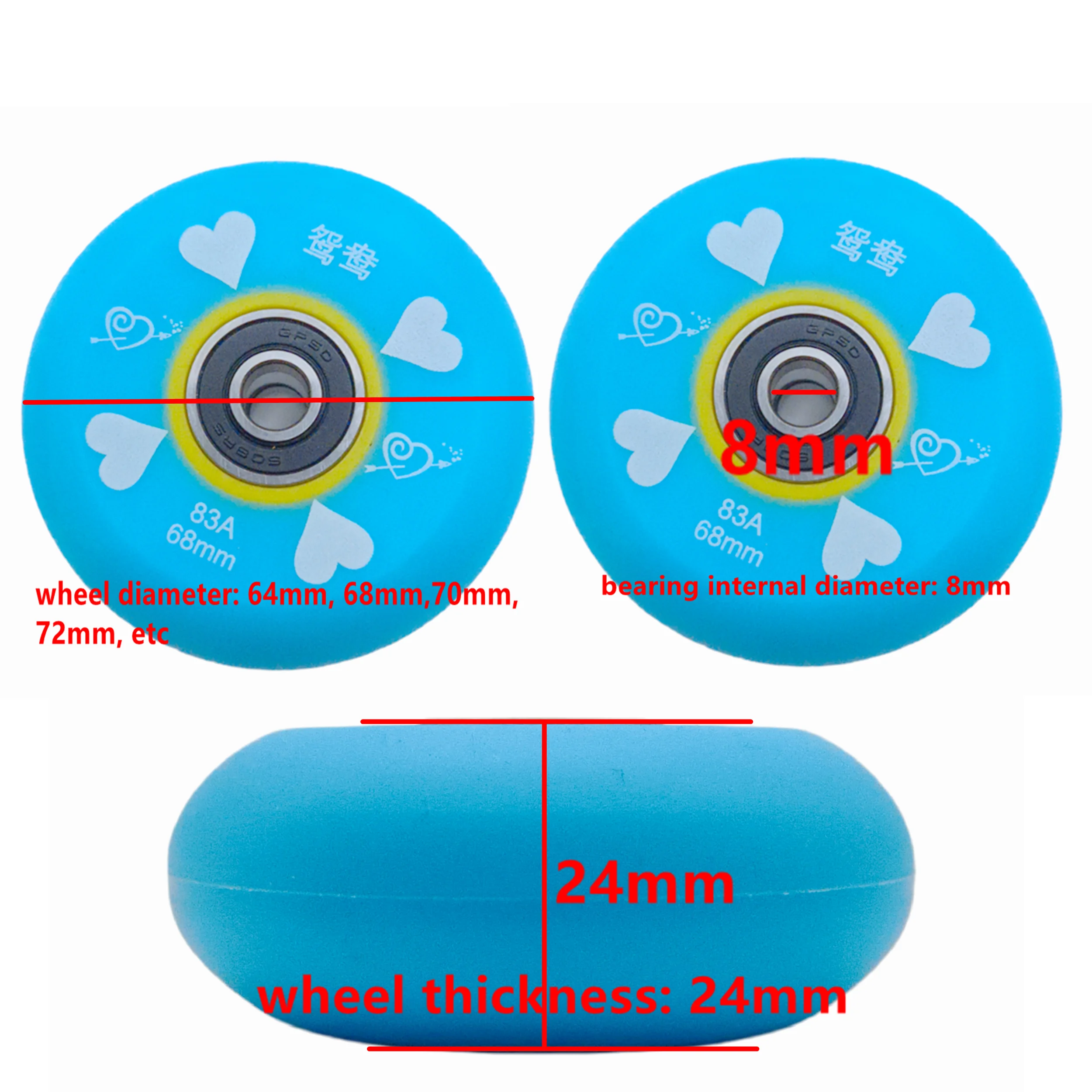 Kółko do rolek dziecięcych PU 64mm 70mm 72mm 82A 84A 8 kół/partia — zdjęcie 5