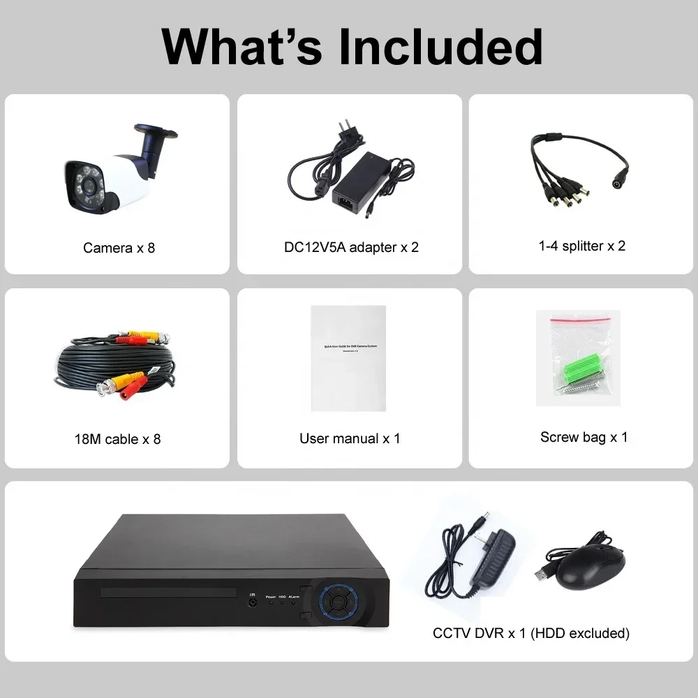 IP66防水赤外線CCTVカメラDVRキット8チャンネルAHD 1080P 2MP屋外ホームセキュリティ監視システムパッケージ