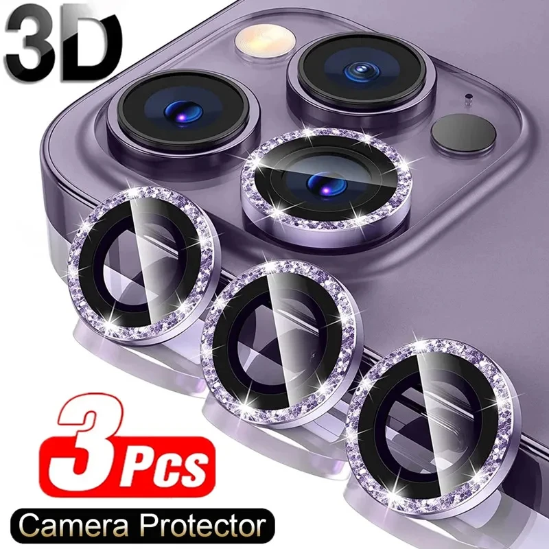 Metall glas Kamera Objektivs chutz für iPhone 15 13 14 12 11 Pro Max Plus 13 Mini 14pro 15pro Glitter Bling Ring Objektiv Rückseite