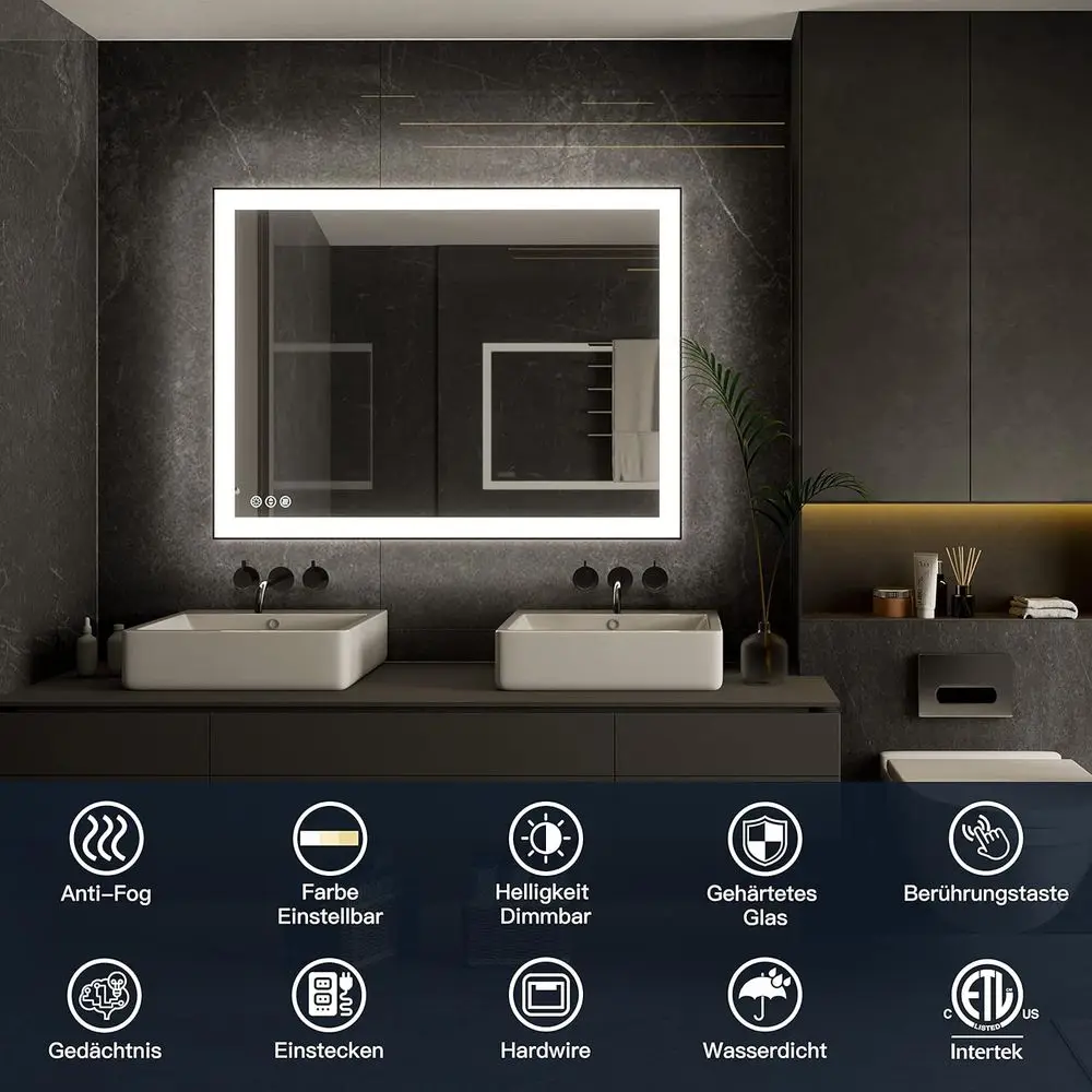 مرآة حمام مضيئة بإضاءة LED مقاس 20 × 28 مع أضواء مضادة للضباب و3 ألوان ومقاومة للكسر ووظيفة الذاكرة #2