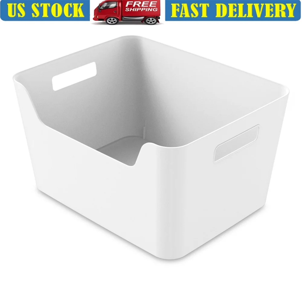 

8 Pack Large Easy Access Plastic Storage Bins Convenient Portable Organizers Closet Kitchen Bathroom Office Craft Room Modern