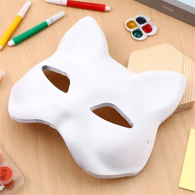 Mascarilla tradicional de gato para hombre, máscara de Halloween, blanca, japonesa, 8 piezas