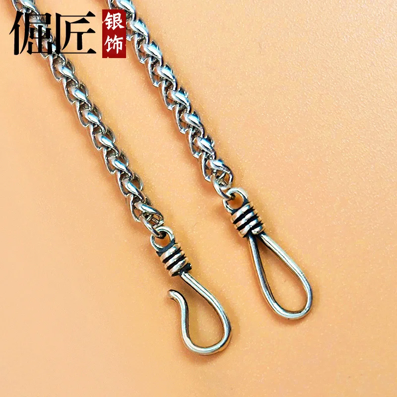 Chain925Silver Men's Silver Necklace Domineering Personalized Gift Men's Chopin Chain Trendy Plain Long without Pendants