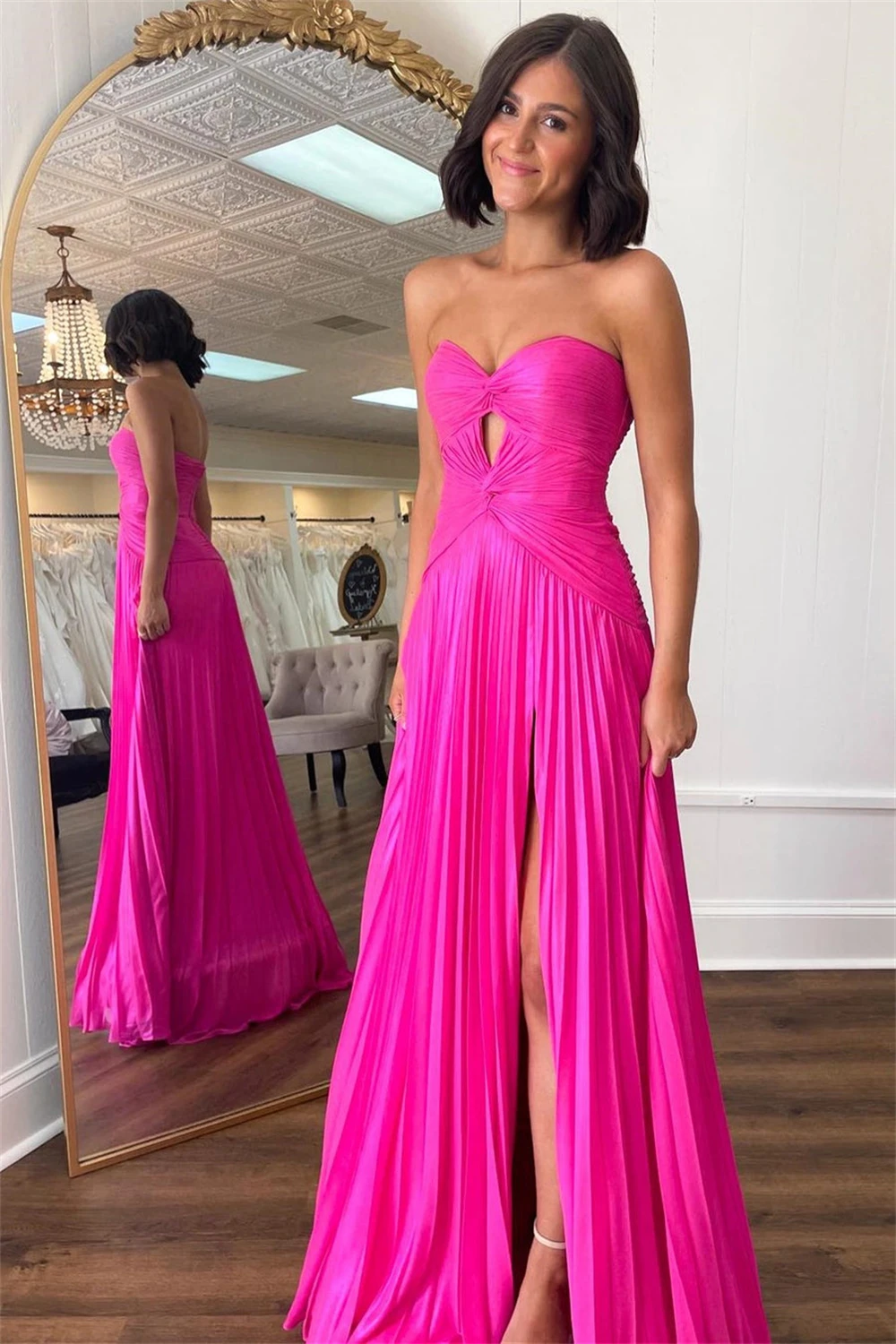 Chiffon Sweetheart Keyhole Design Bridesmaid Dresses With Split Formal Evening Dress Pleated Corset Sleeveless Ball Gowns 2024