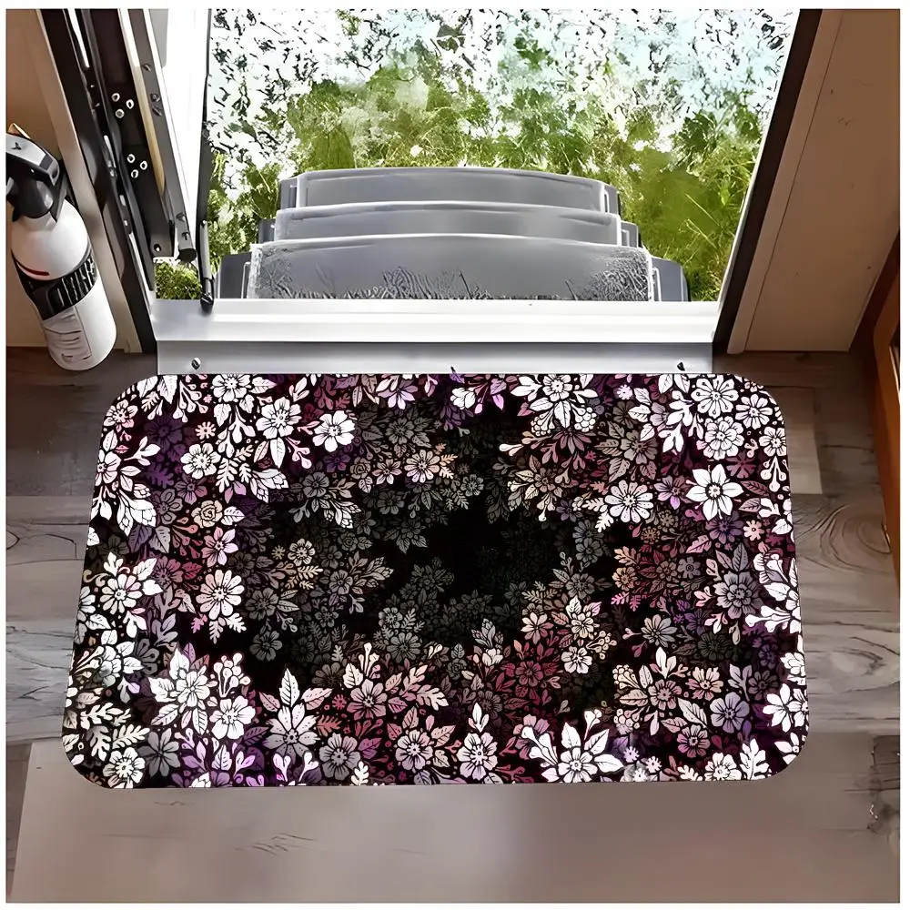 Pattern Beautiful F-Flower Cluster Floor Mat Non Slip Washable Flannel Doormat Water Absorbent Indoor Floor Carpet Rug