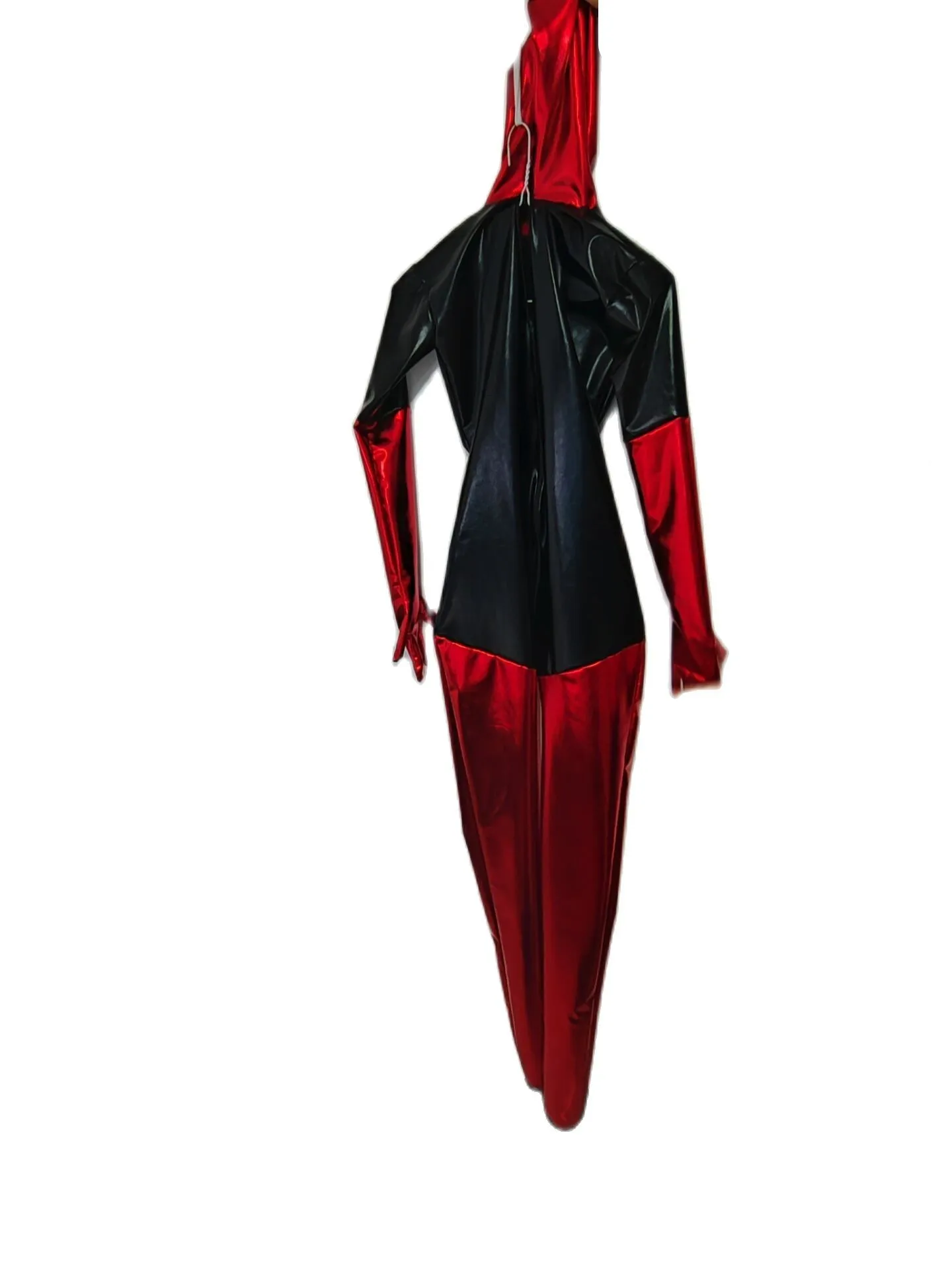 Cosplay jumpsuit Shiny Metallic Red Black spandex Catsuit for party club Stage costume funy dress