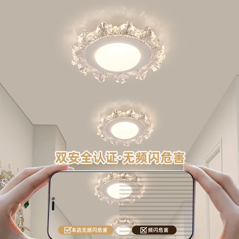 Modern Luxury Crystal LED Ceiling Light Flush Mount Fixture Textured Glass Ring Hallway Bedroom Living Room Restaurant Home Lamp