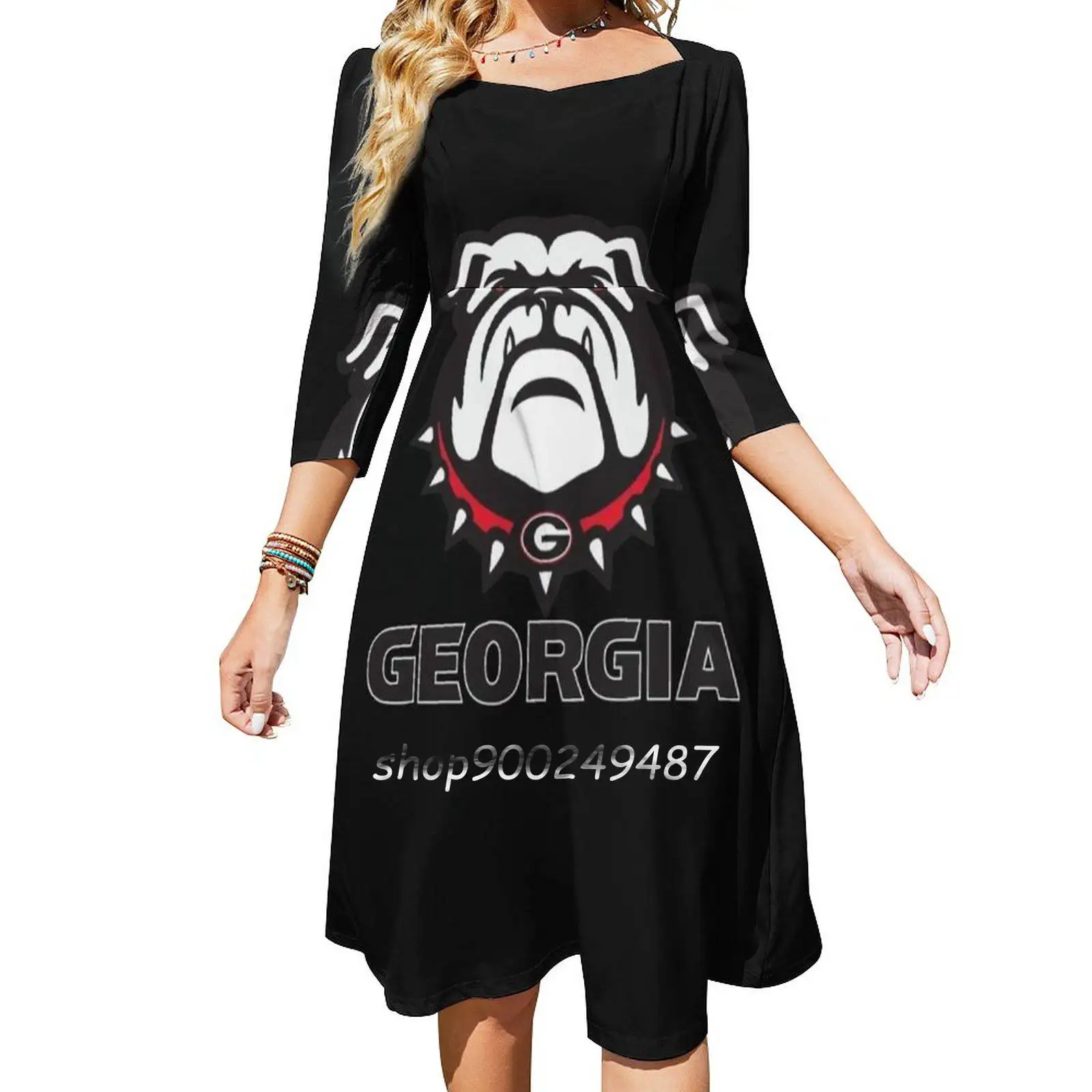 Georgia Bulldogs Shirt | Bulldog T Shirt | Bulldog Square Neck Dress Cute Loose Print Dresses Elegant Beach Party Dress Georgia