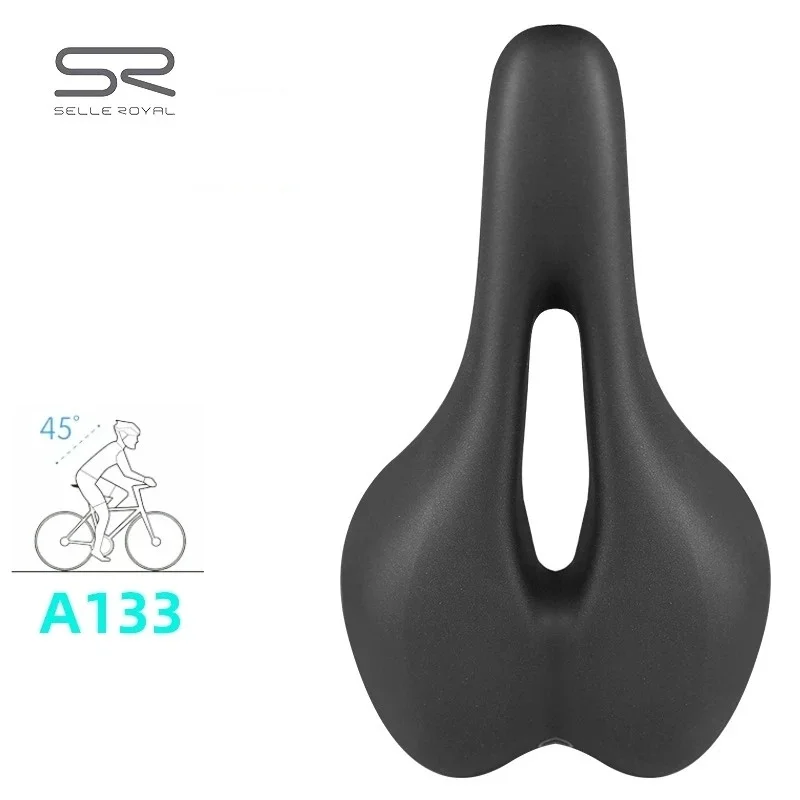 Selle Royal A133 PU Leather Road Bike Saddle Breathable Unisex MTB Seat Cushion Ultralight Rail Soft Bicycle Hollow Saddle