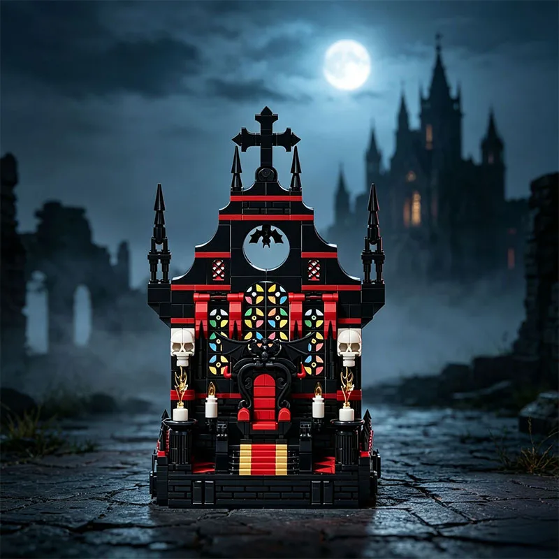 801PCS MOC Medieval Gothic Castle Throne Horror Dracula Throne Scene Model Building Blocks DIY Assembly Toy Gift for Kids Adults