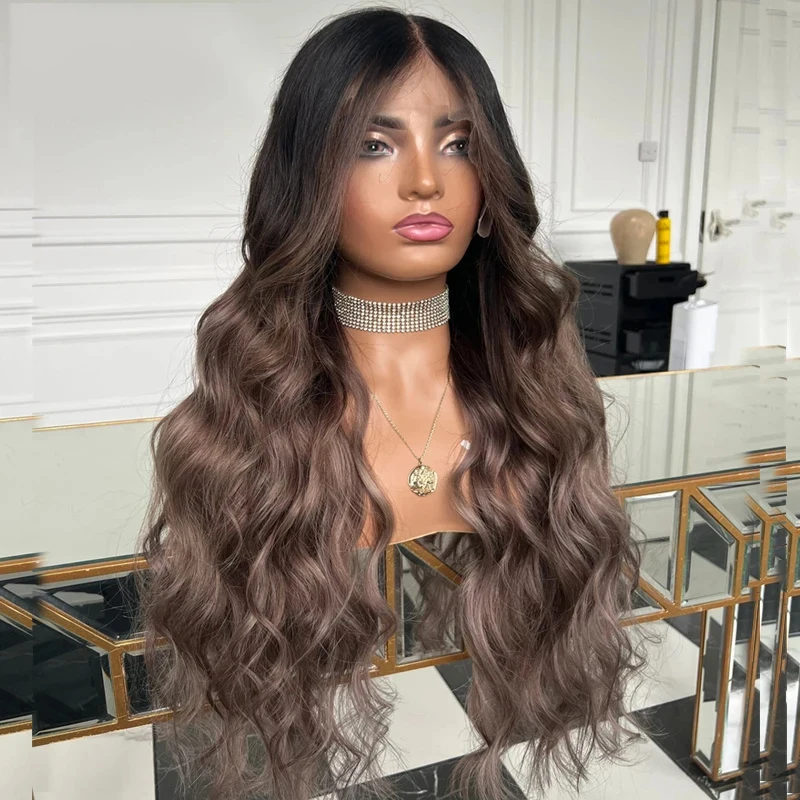 Ombre Brown Glueless Soft Bob Long Body Wave 5x5 Silk Base Jewish Human Hair With BabyHair HD Lace European Hair Preplucked