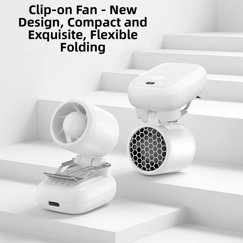 Handheld Clip Fan with Secure Clip for Clothing Gear 3-Speed Cooling Quiet Mesh Cover Lightweight 62g Ergonomic ABS Construction