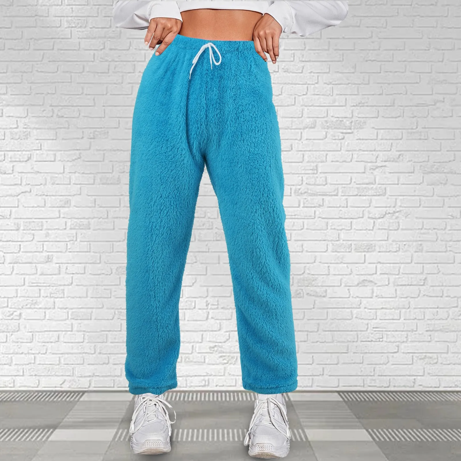 Ladies Winter Warm Fleece Pants Lambswool Solid Drawstring Waist Sweatpant Women Winter Homewear Thick Pants Pantalones De Mujer