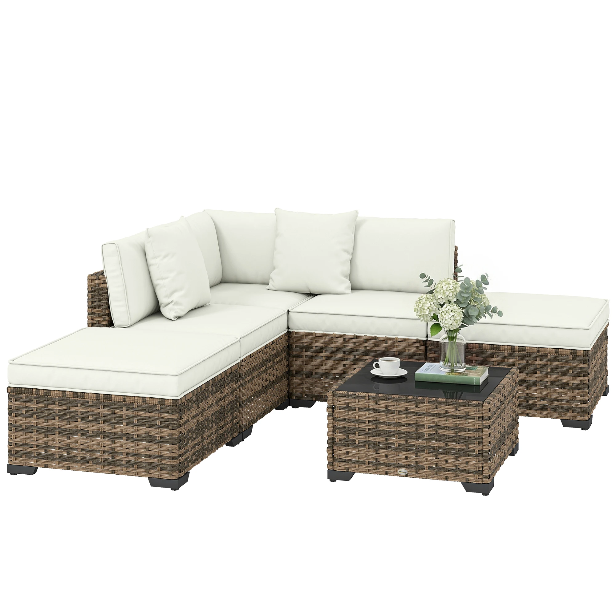 Outsunny Conjunto Muebles Jardín Exterior de Ratán 6 Piezas Cojines