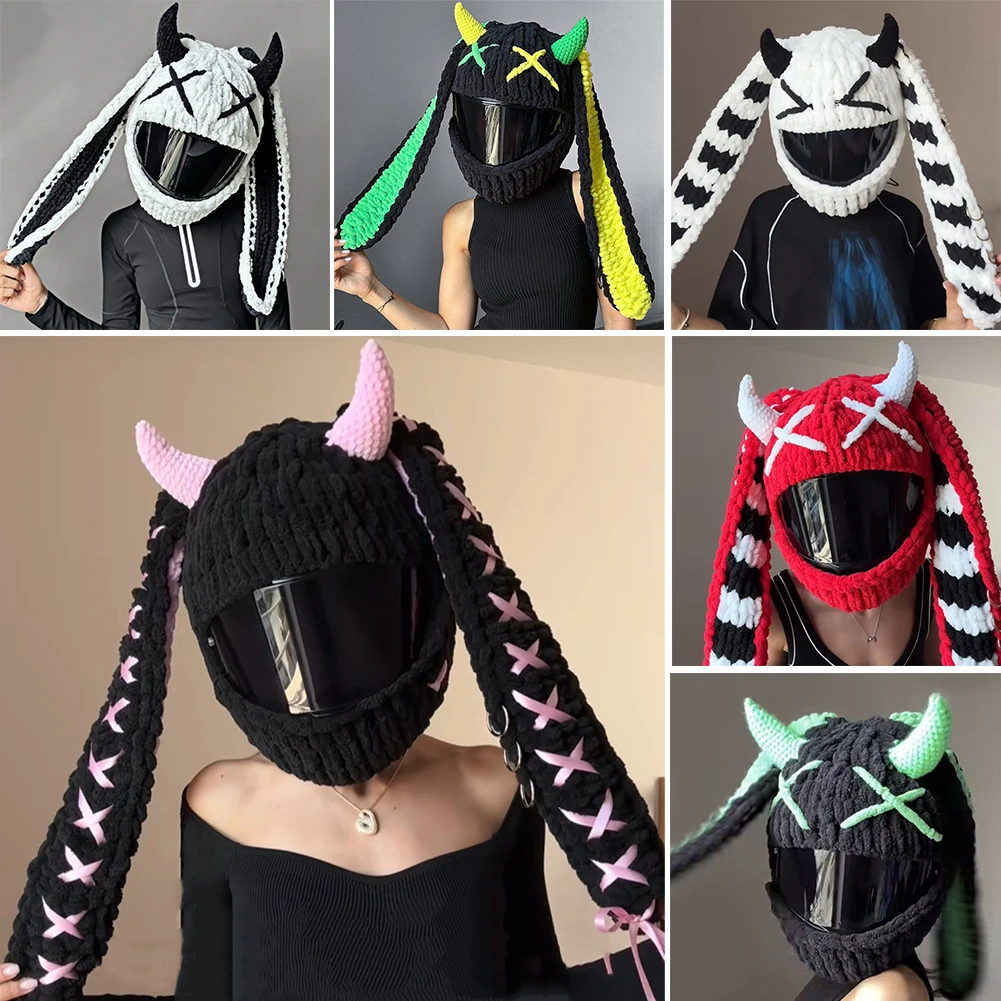 

Универсальный плюшевый чехол для мотоциклетного шлема для полных чехлов на шлем с кроликом для рождественских подарков, украшение для мотоциклетного шлема, стиль