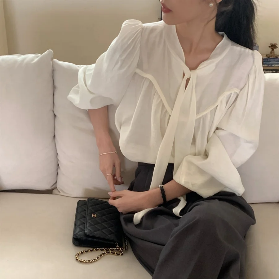 

2Colors Summer 2025 French Style Front back 2 Way Wearing Long Sleeve Shirt Loose Blouse Female Outwear tops (YL1145