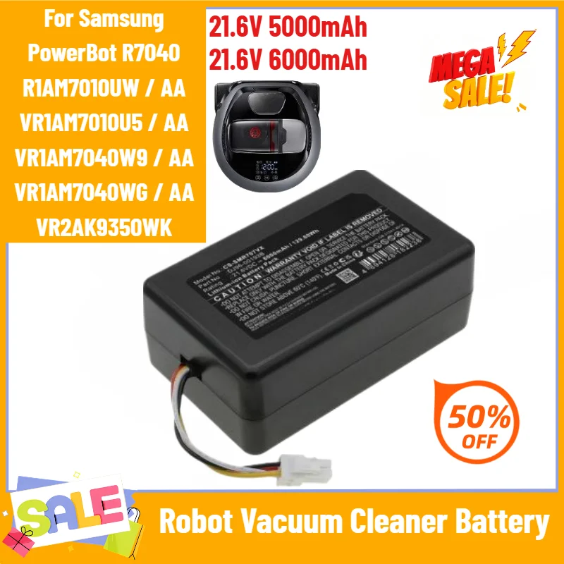 21.6V 5000mAh 6000mAh Battery for Samsung POWERbot R7040 VCA-RBT71XAA DJ96-00193E Robot Vacuum Cleaner Replacement Battery