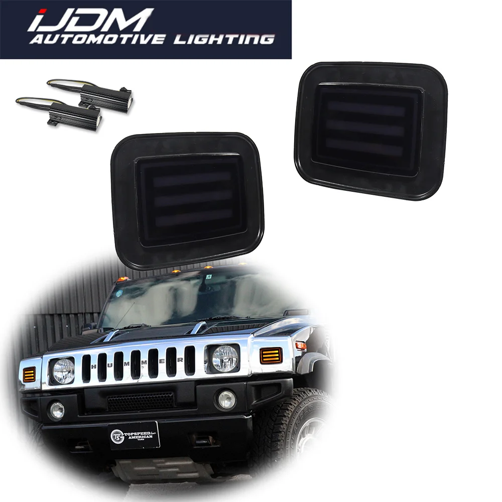 For Hummer H2 SUV SUT 2003-2009 Switchback US Flag Style LED Sequential Amber Front Turn Signal Lights White DRL Driving Lights