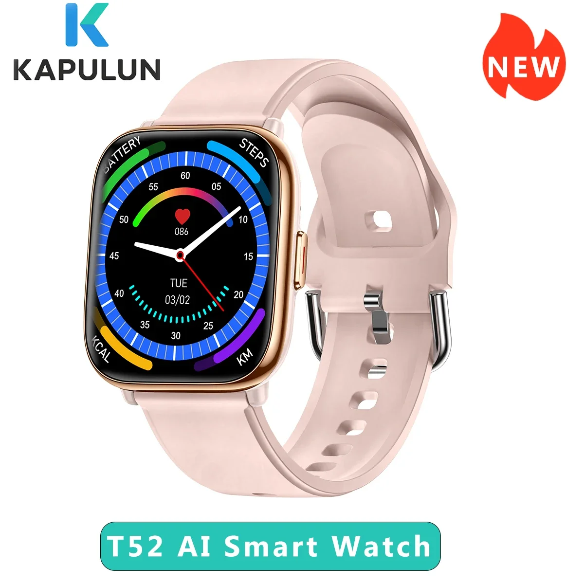 

KAPULUN T52 AI Smart Watch for Men Women, 1.75'' AMOLED HD Screen 120+ Sport Modes 7 Day Battery Life Support Always On Display