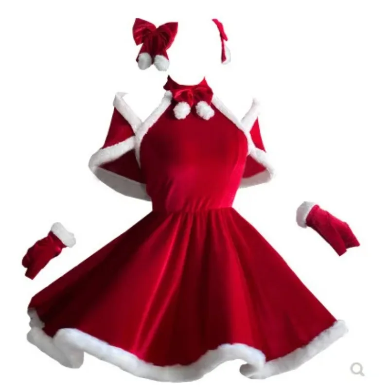 Christmas Cosplay Costume Dress Accessories Suit Red New Year Cloak Carnival Xmas Oliday Theme Party Outfits for Adult Women
