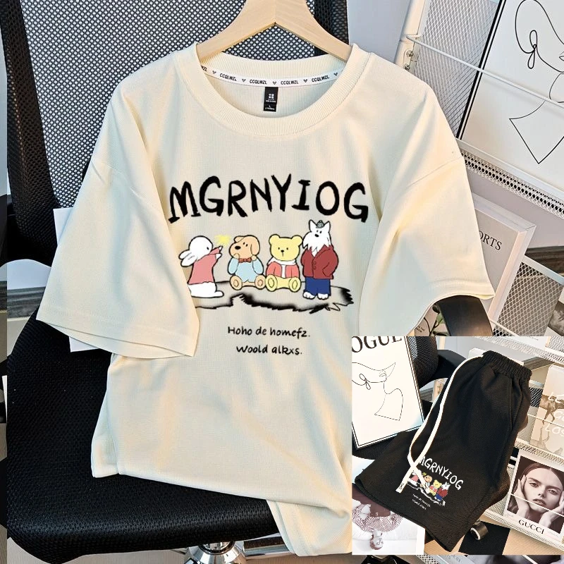 

Модный брендовый мужской костюм для спорта и отдыха, новые летние свободные шорты с короткими рукавами, мужская одежда, красивый комплект