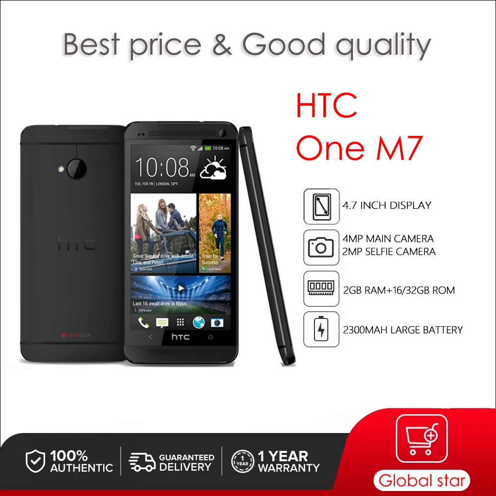 

HTC One M7 Original Unlocked mobile phones 4.7inch cellphone Quad-core 4MP Camera free shipping