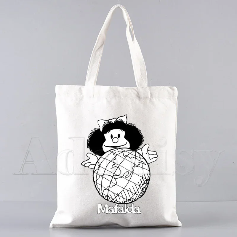 Mafalda 90s Cartoon Harajuku Shoulder Tote Bag for Women Handbags Eco Reusable Shopping Bag Vintage Bags