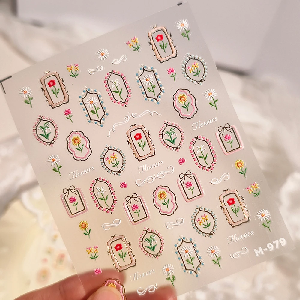 

5D Flowers Nail Sticker Decals Self Adhesive Daisy Tulip Manicure Decorations Slider for DIY Home Nails Supplies
