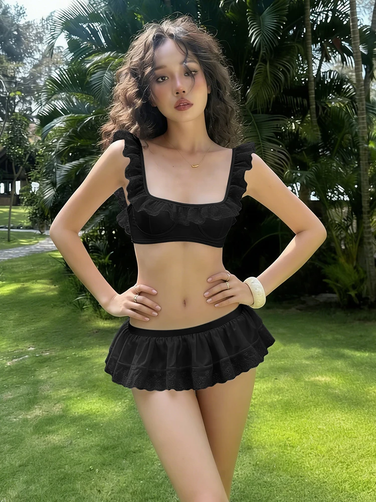 Nibber Chic Summer 2 Piece Set Women Y2K Summer Ruffle Ruffle Backless Tank Tops+Patchwork Skirts Matching Vacation Clubwear