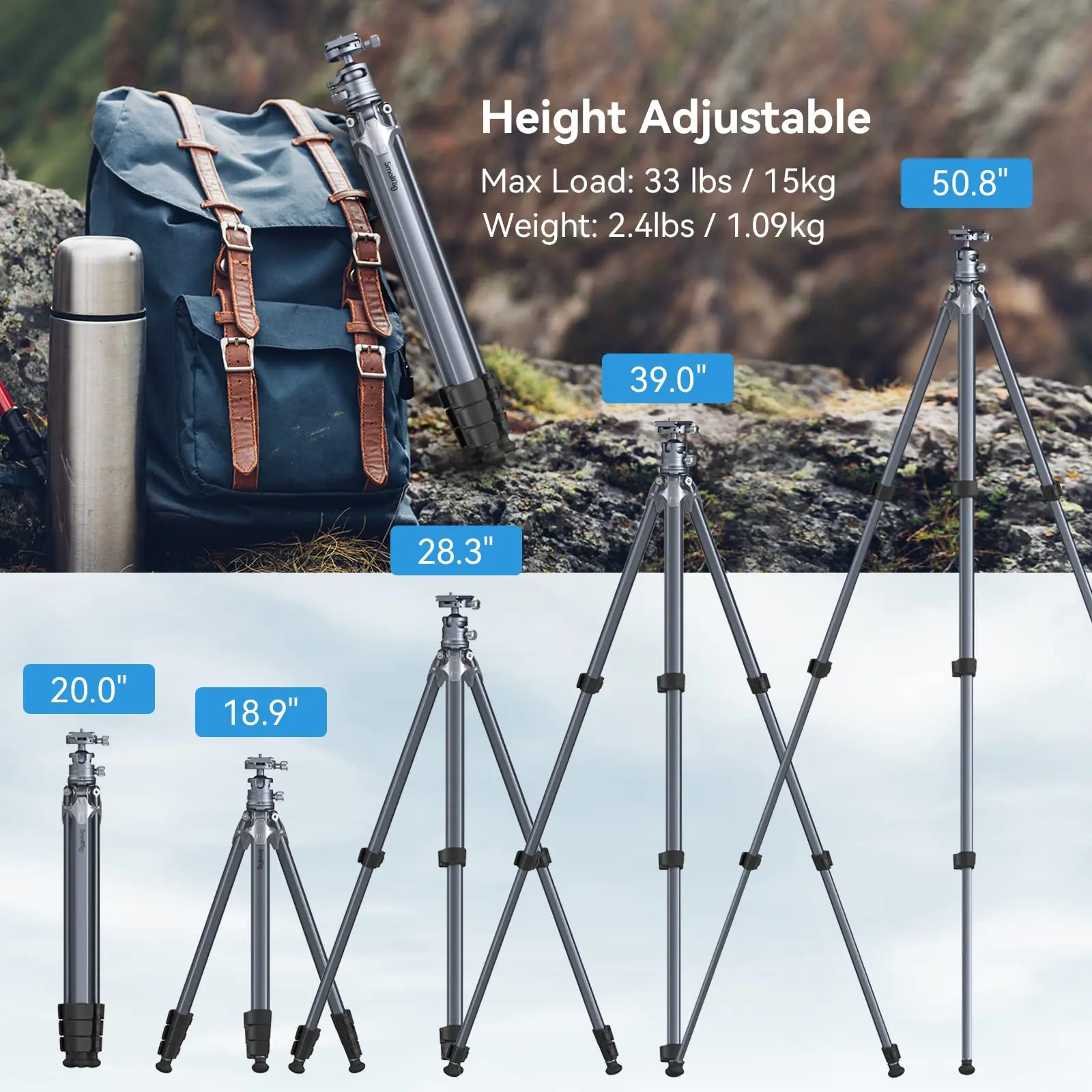 SmallRig AP-01 Aluminum Tripod Compact Lightweight Tripod Load Capacity 5-15kg for Camera Smartphone Telephoto Lens 3983