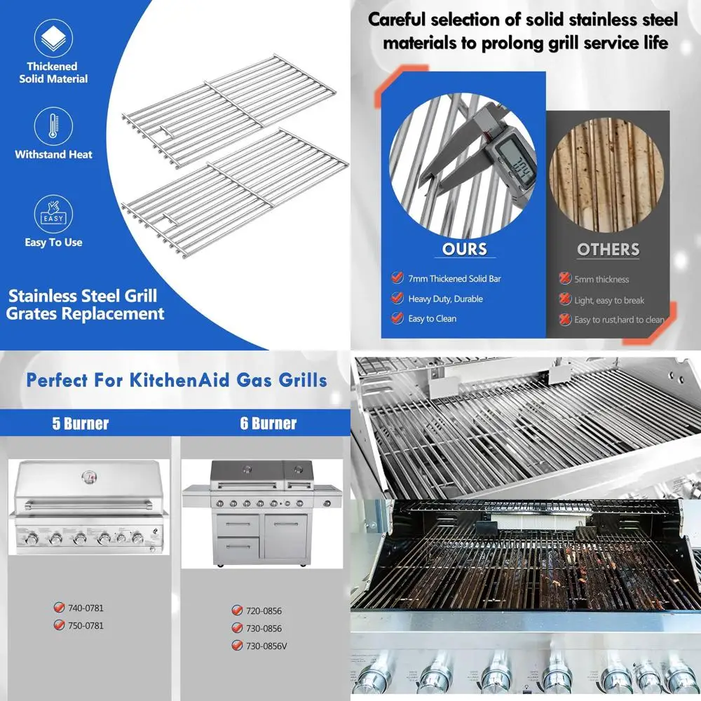 

KitchenAid BBQ Grill Stainless Steel Cooking Grids for 5-6 Burners - Replacement Parts 740-0781, 720-0856V, 750-0781, 730-0856
