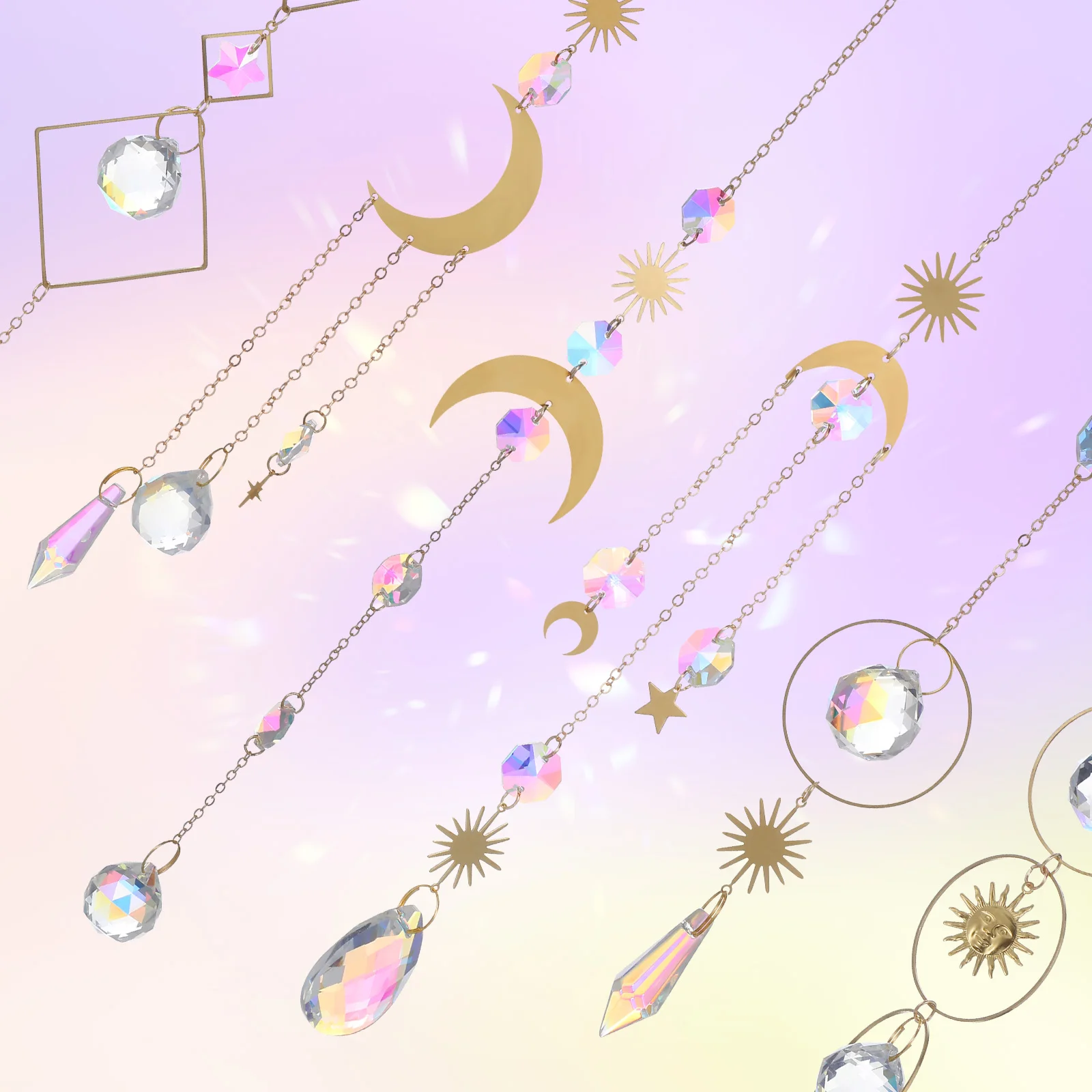 

6 Pcs Crystal Suncatcher Hanging Decoration Shiny Beautiful Design Modern Style Home Garden Party Window Ornament