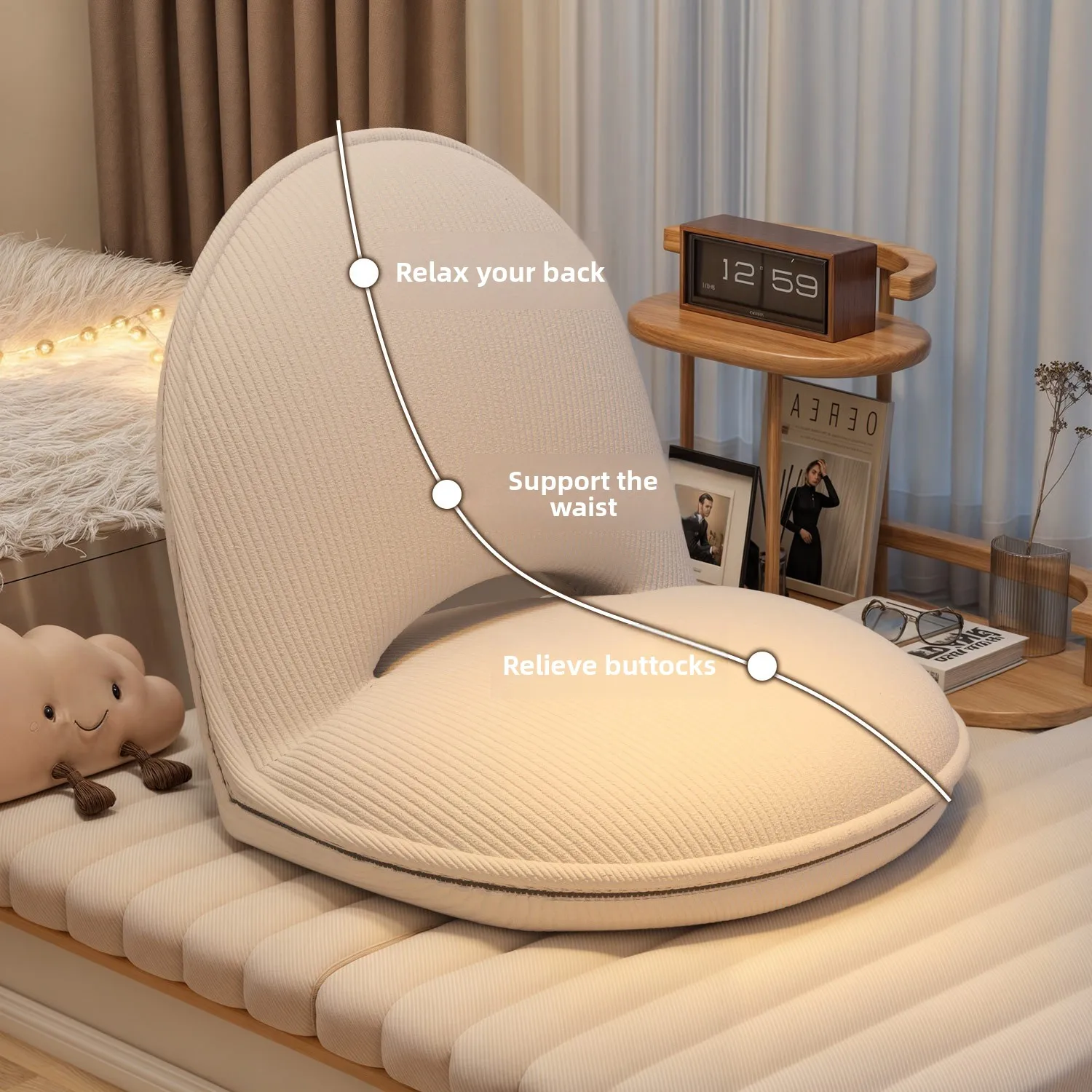 Lazy sofa, seat cushion, backrest bay window, balcony seat, floor reading stool, single foldable back chair