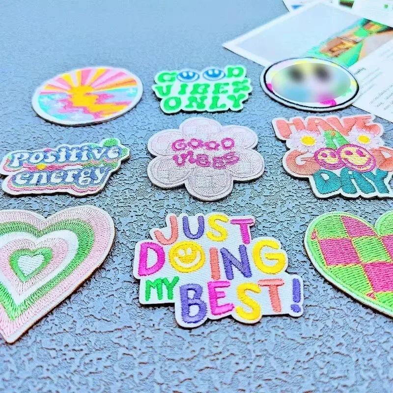 Cartoon Embroidery Patch Sunrise Happy Life Iron on Patches Fusible Stickers for Clothes DIY Ironing Badge Bags Hats Accessories