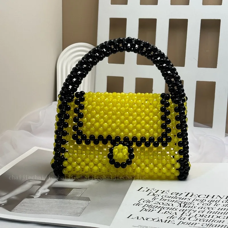 2023 nuove borse di perle di perline tessute a mano colorate acriliche banchetto moda Versatile Flip borsa da donna borsa di cristallo personalizzata