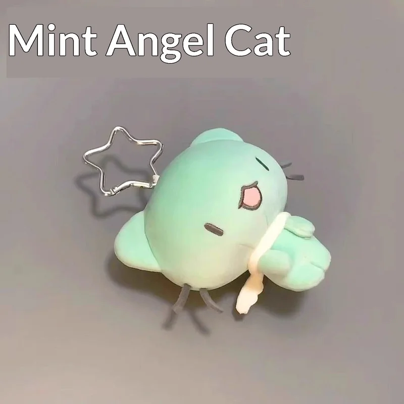 Cute Mint Angel cat Plush Pendant Soft Aesthetic Plush Doll Exquisite Bag Charm Sweet Birthday Gift for Girls