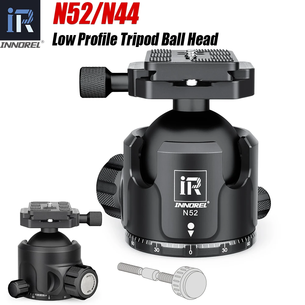 

INNOREL N52/44 Low Profile Panoramic Tripod Ball Head, Black Double U Notch Ultra-low Sphere with Arca Swiss Quick Release Plate