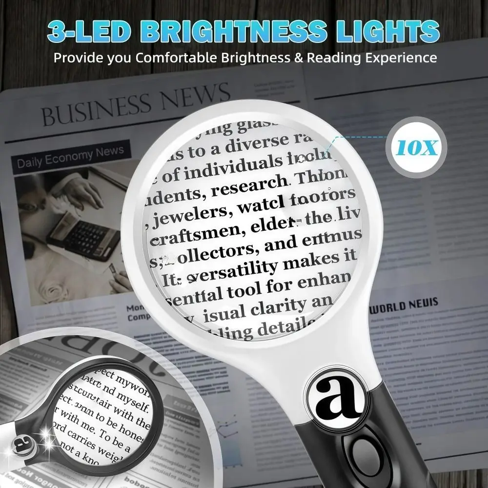 ハンドヘルド 45X 拡大鏡 ダブルレンズ HD ジュエリールーペ 3LED ライト 軽量 コイン スタンプ 拡大鏡 高齢者読書