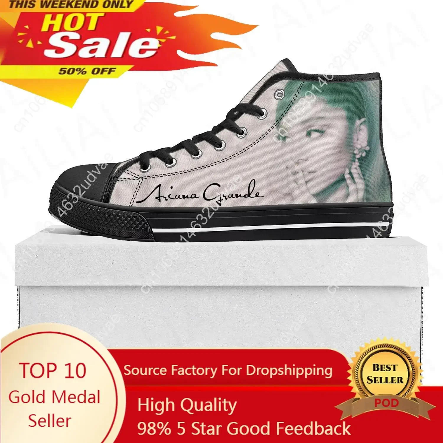 Ariana Grande Singer Cat Pop High Top High Quality Sneakers Mens Womens Teenager Canvas Sneaker Casual Couple Shoes Custom Shoe