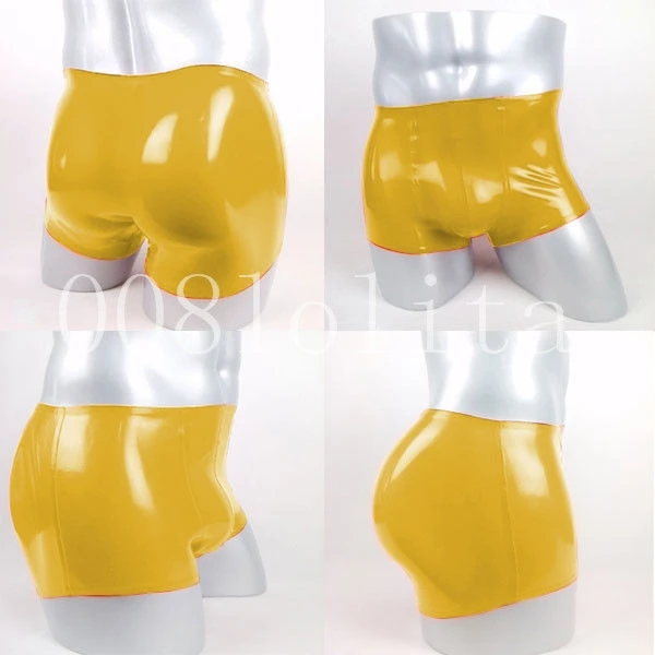 

100%Latex Rubber Gummi monochrome Yellow Hip-lifting fashion Shorts Size XS~XXL