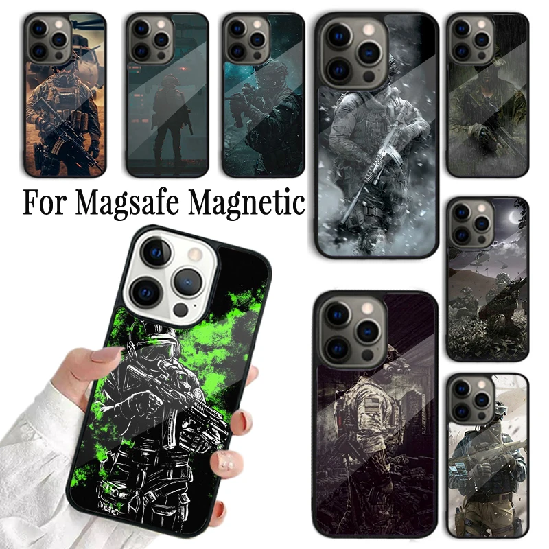 Phone Case For iPhone 16 15 14 13 12 Mini 11 Pro Max Plus Magsafe Magnetic Wireless Charging Cover Military Army Special Forces