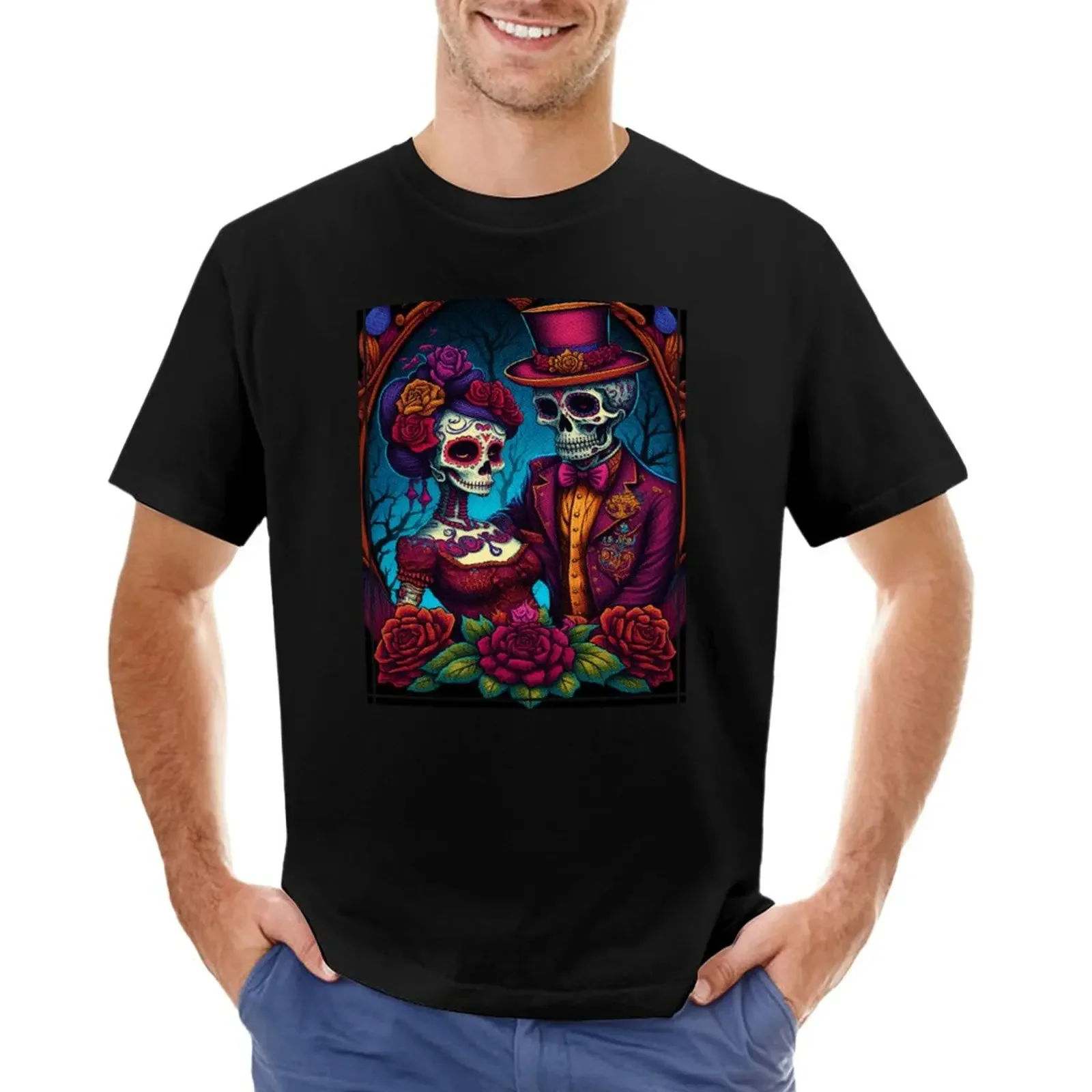 

Day of The Dead Woman T-Shirt Tees Men T Shirts Classic Summer Short-sleev Vintage Couple Dia De Los Muertos Printed T-shirt