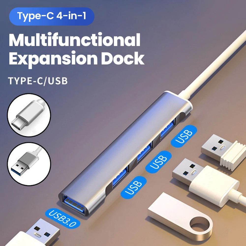 4-in-1 Typ-C USB Multifunktions-Hub Dockingstation Multiport OTG Splitter Adapter für PC Notebook MacBook Bürozubehör