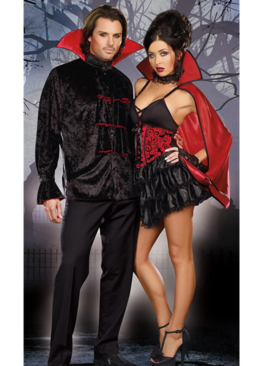 

Halloween Stage Performance Retro Court Horror Bloody Vampire Couple Costume Masquerade Zombie Cosplay Dress