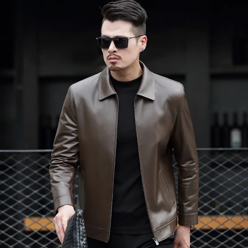 

New Men's PU Leather Jacket Youth Lapel Trendy Casual Locomotive Jacket Solid Long Sleeves Zippers Tops Men Faux Leather Coats