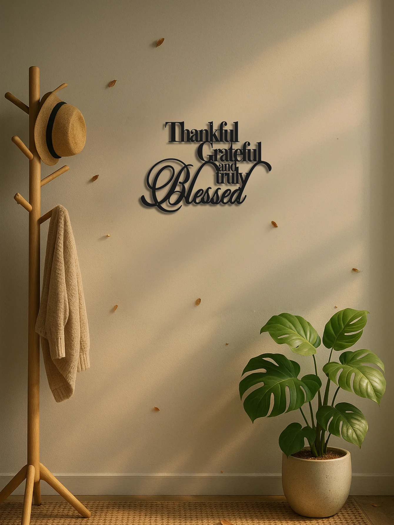

Elegant Metal Wall Art "Thankful Grateful Blessed" - Home Office Bedroom Wall Decor