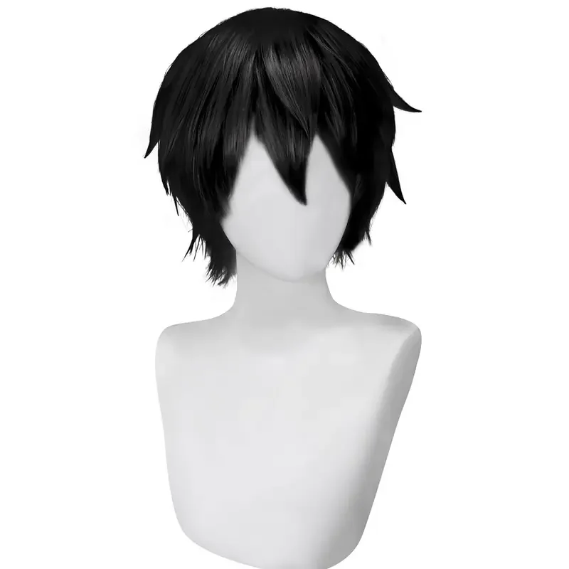 SN55Parrucca nera per uomo donna parrucca cosplay corta nera da uomo parrucca a strati parrucca cosplay nera soffice per la festa di Halloween @ 54WE