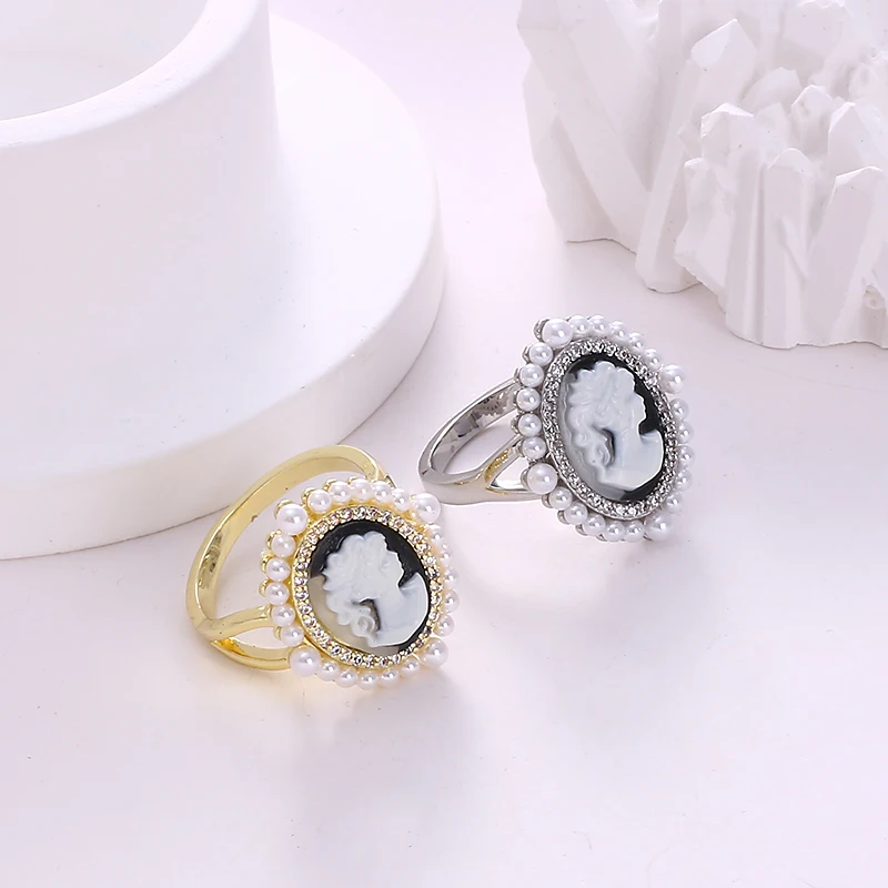 Vintage Cameo Portrait Gold Plated Adjustable Ring, Elegant