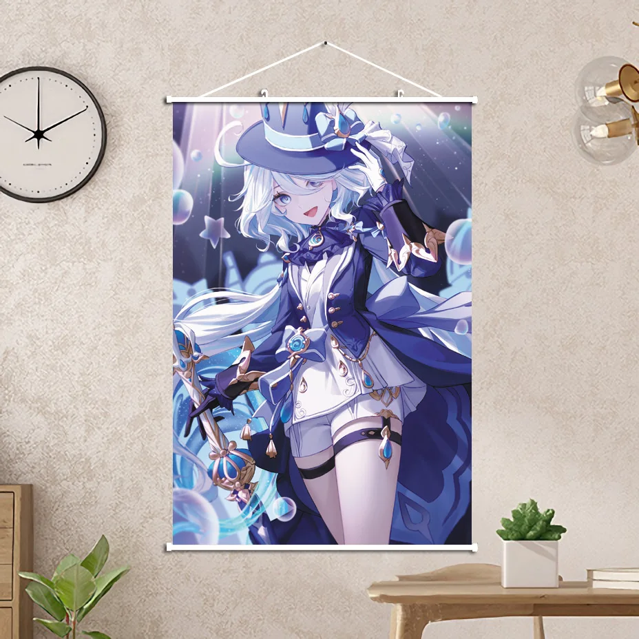 Game Genshin Impact Theme Cartoon Characters Hanging Picture Two-Dimensional Heat Transfer Scroll Style Hanging Paintings